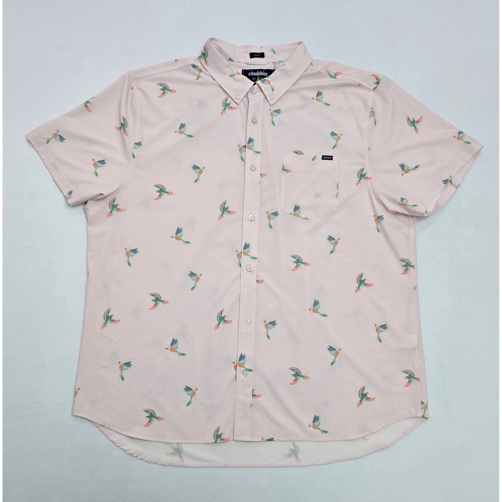 Chubbies The Friday Shirt Mens XXL Pink Bird Parrot Print Short Sleeve Button Up